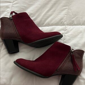 Vionic Burgundy, suede and leather booties